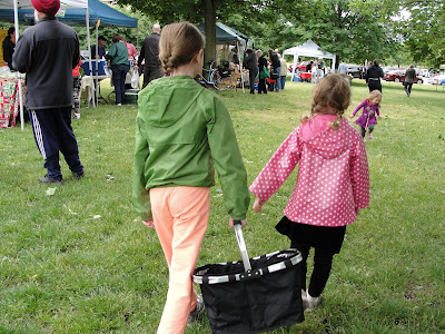 kids at farmers' market with basket