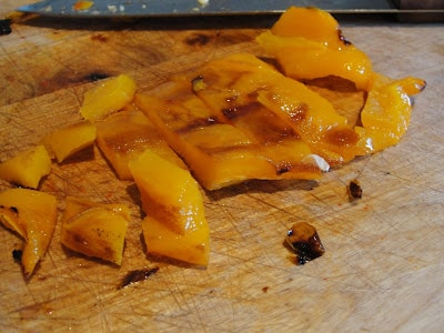 peeling and chopping roasted peppers