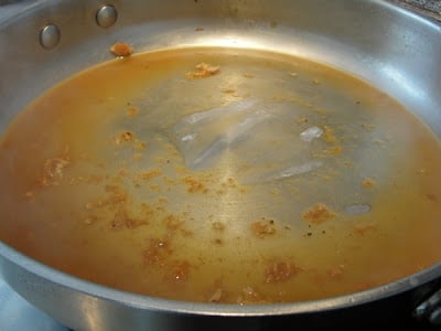 chicken stock in saute pan