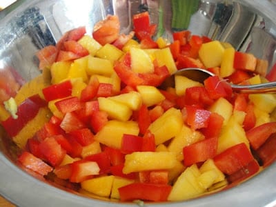 diced peach and red pepper