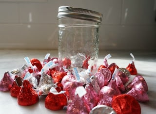 glass jar with chocolate kisses