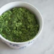 kale and garlic scape pesto in bowl