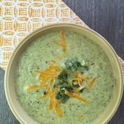 broccoli and cheddar soup recipe in a bowl