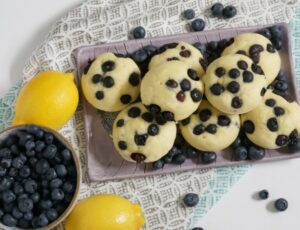 lemon blueberry pancake muffins overhead