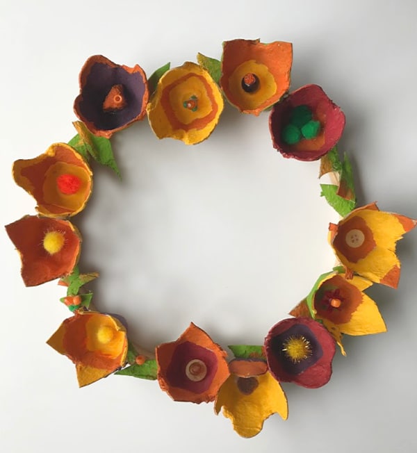 fall egg carton flower wreath