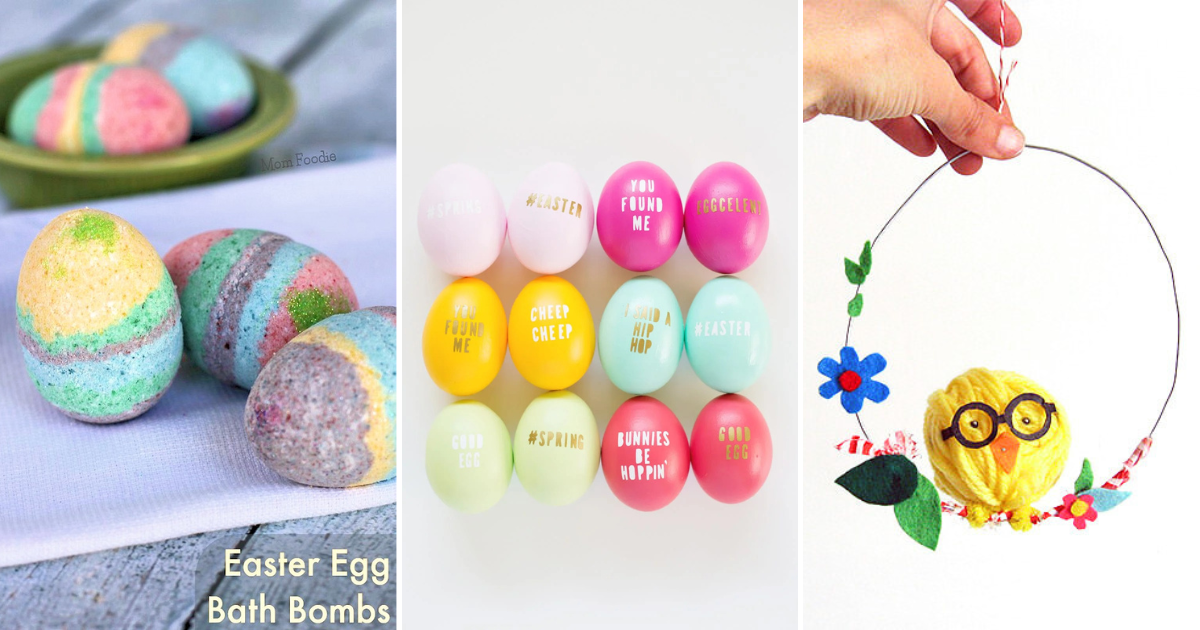 3 easter crafts easter egg bath bombs, typograph easter eggs, easter chick wire wreath