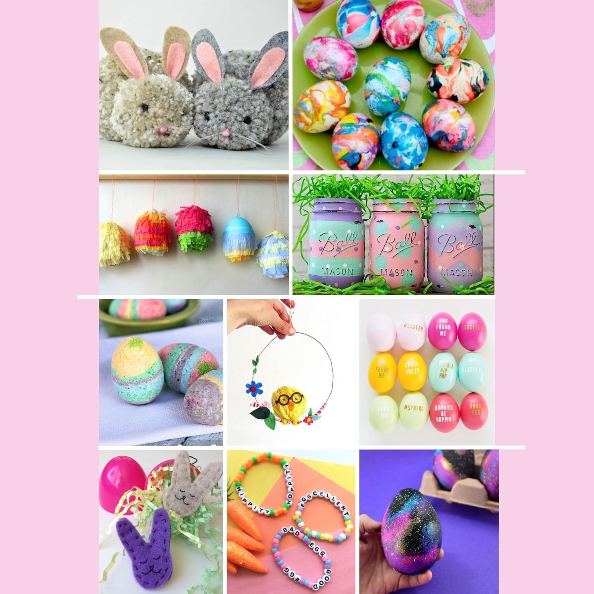 collage of easter crafts for teens to make - easter bunnies, easter eggs, and more