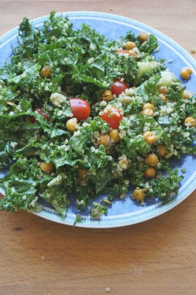 kale salad with pesto dressing