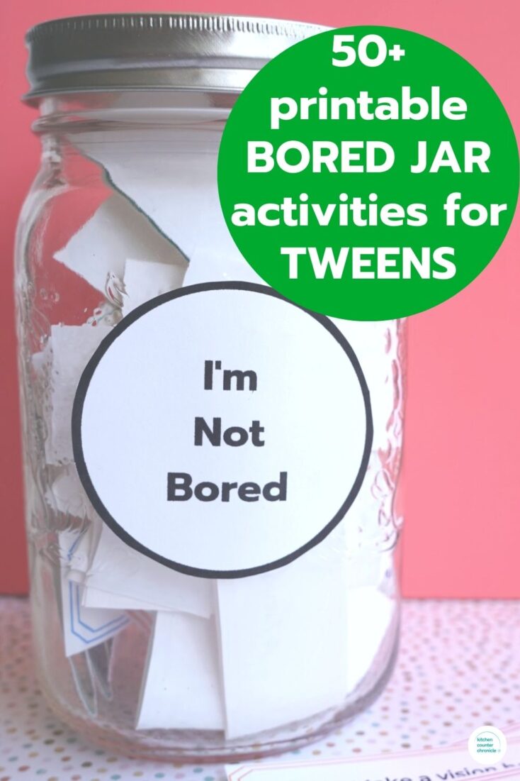 close up of jar filled with I'm bored jar activities for tweens