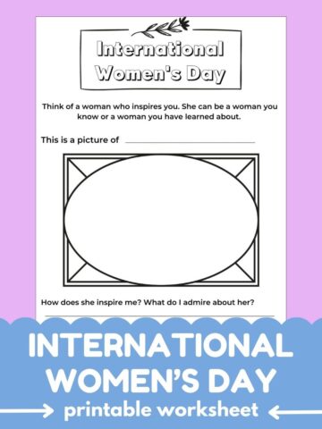 printable international women's day worksheet for kids with blue and purple