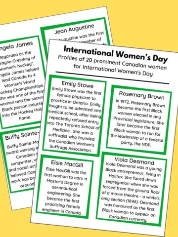 printable profiles of 20 canadian women for women's history month