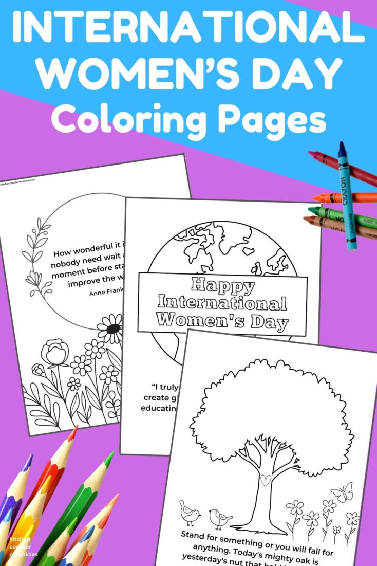 collage of 3 Free coloring pages for kids international womens day