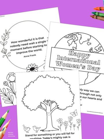 collage of 3 printable coloring pages for International Women's Day