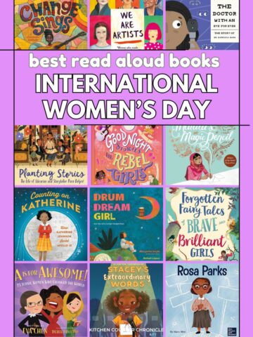 collage of international women's day read aloud books for kids