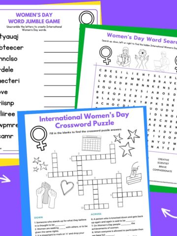 Women's History Month word games - women's day word jumble, crossword puzzle and word search games