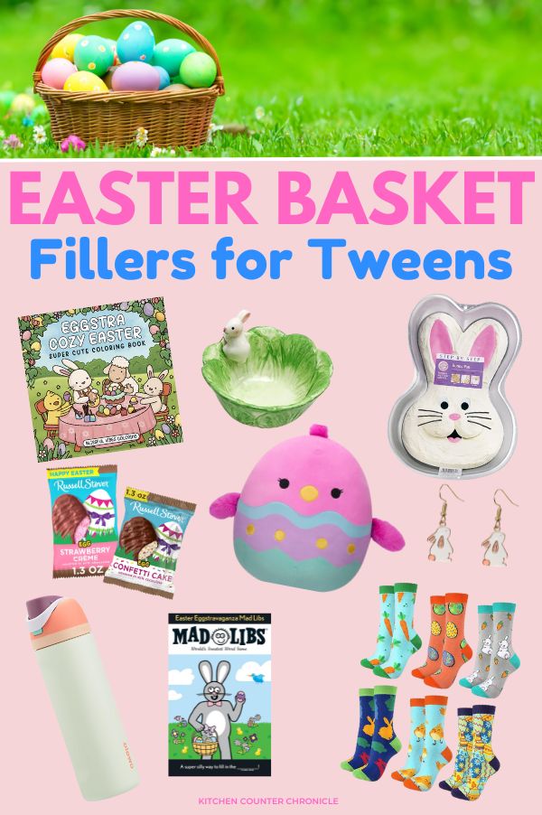 collage of cool easter basket filler ideas for tweens and teens pin