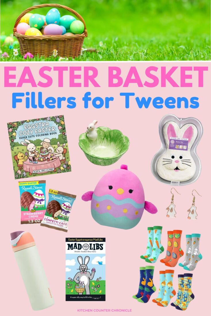 collage of easter basket filler ideas for tweens and teens pin (Pinterest Pin)