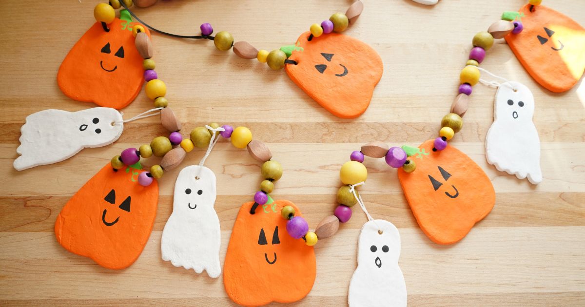 social image of halloween salt dough garland laying on table