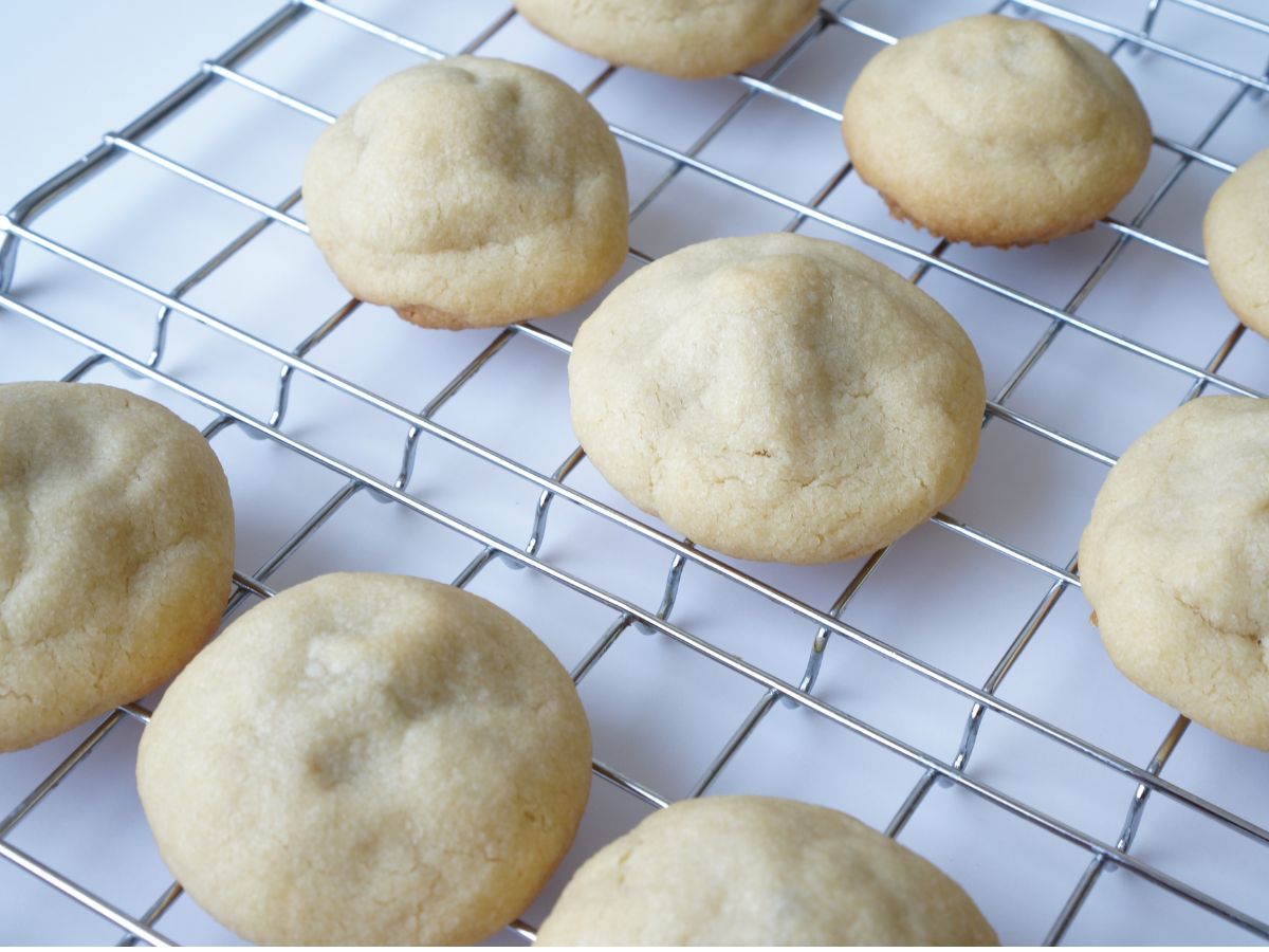 baked chocolate filled sugar cookies on cooling rack