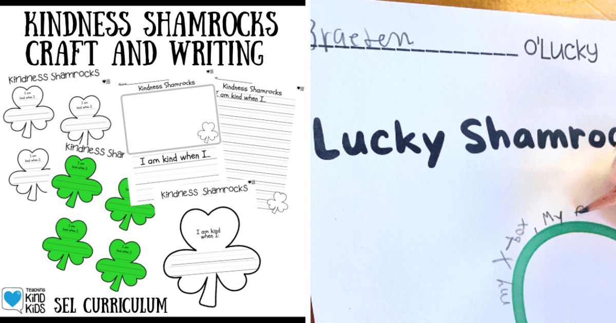 kindness st patricks day prompts, shamrock poem template