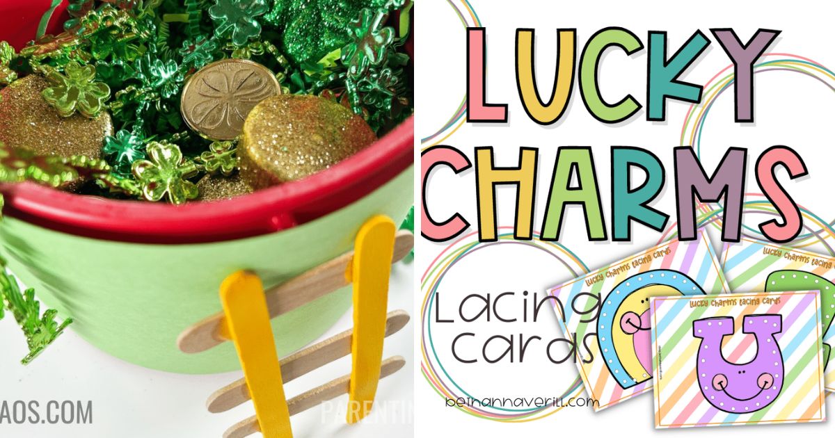 printable leprechaun trap kit and printable lucky charms lacing cards