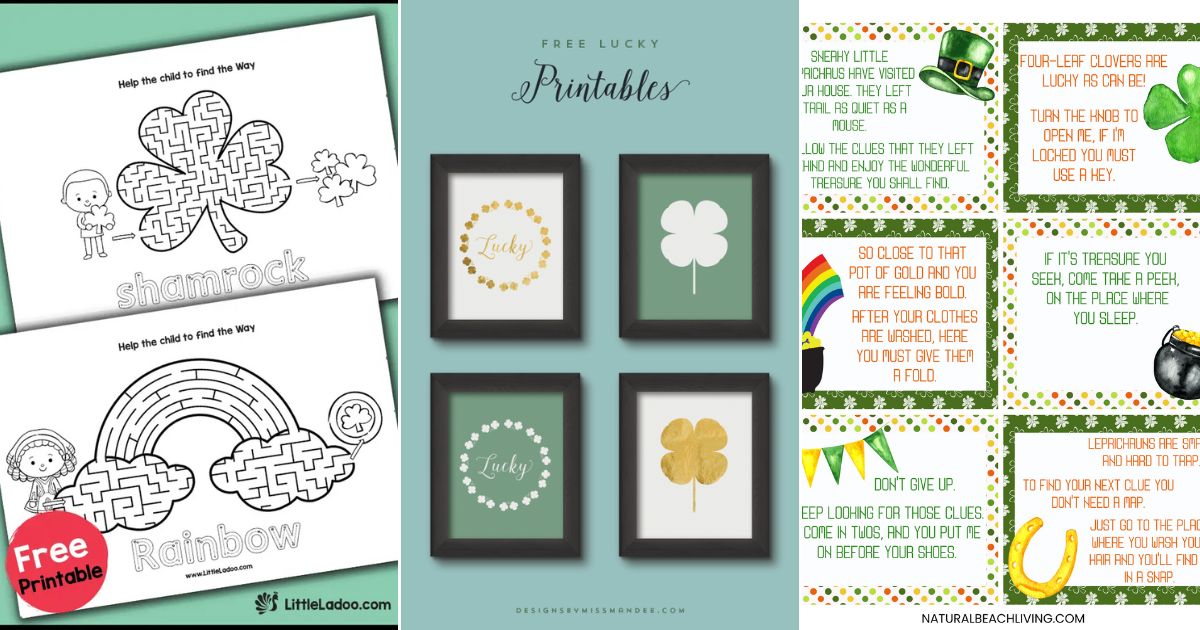 printable st patricks day mazes, st patricks posters, st patricks scavenger hunt