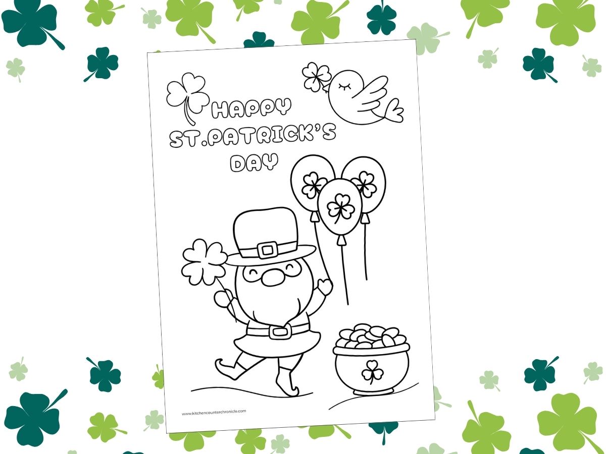 shamrocks around the edges with printable st patricks day coloring page in the middle