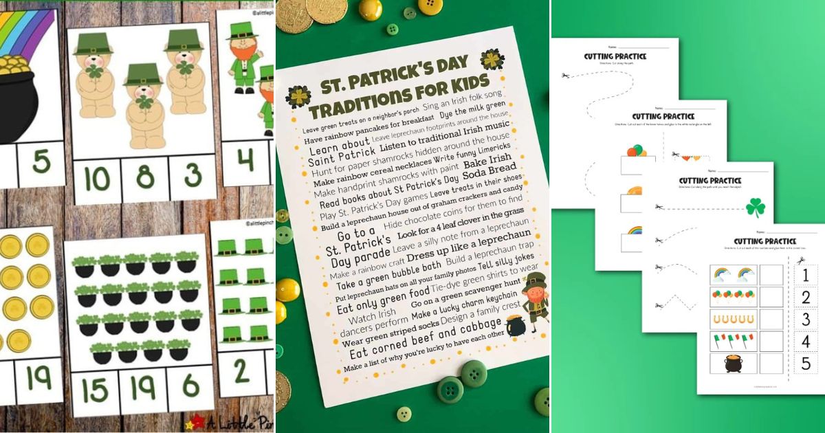 st patrick's day counting cards, printable st patrick's day poster, printable st patrick's day cutting cards