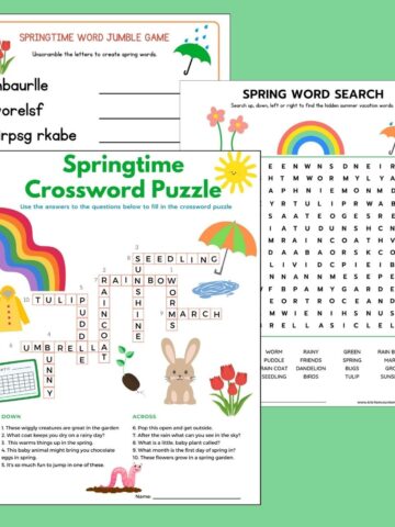 3 printable spring word games collage