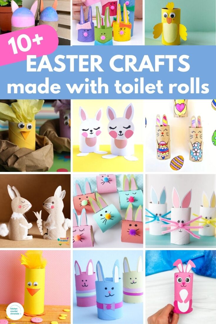 collage of easter crafts made with toilet rolls