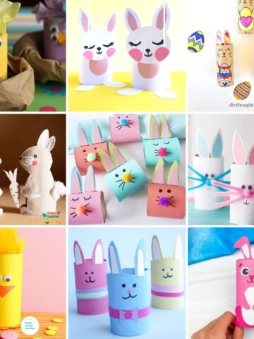 collage of toilet roll easter crafts for kids to make featured image