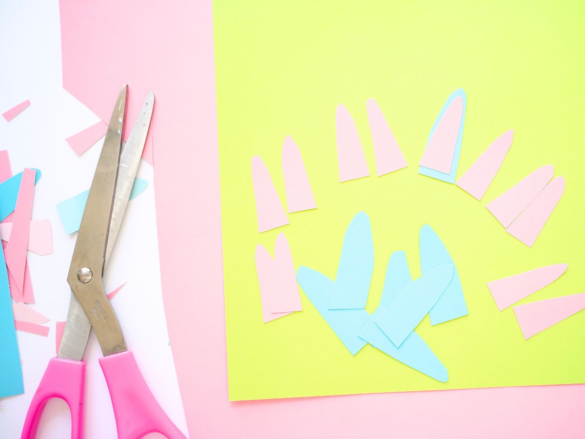 easter bunny ears cut from pink and blue card stock