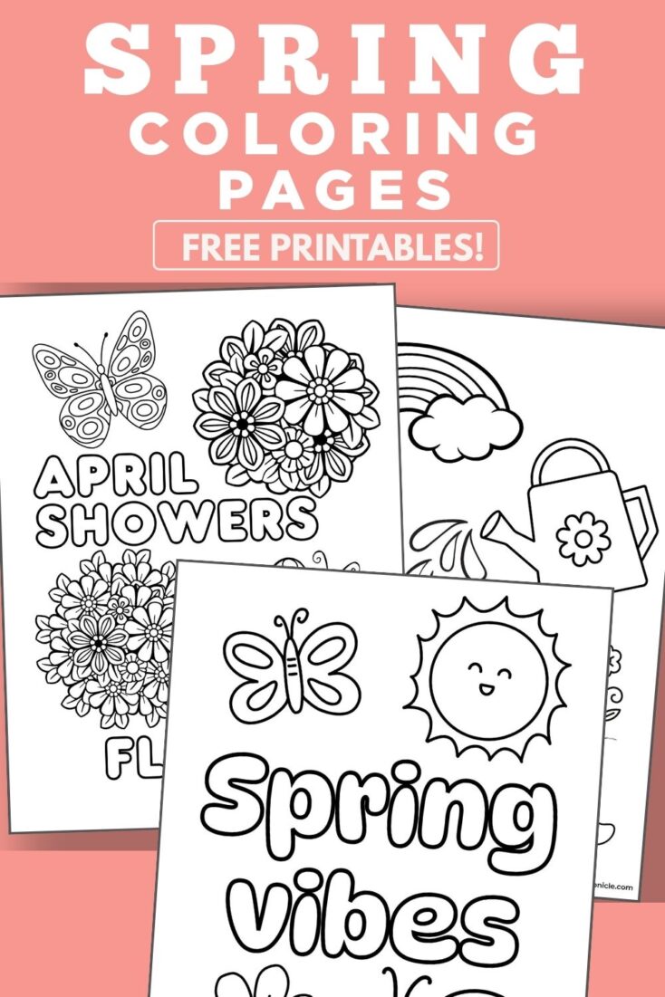 collage of 3 free printable spring coloring pages pin image