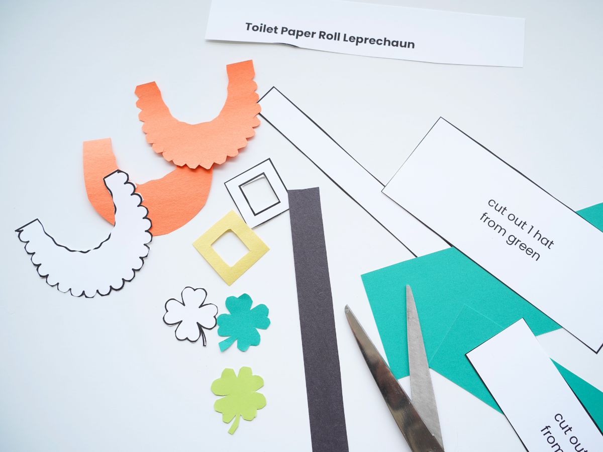 leprechaun template pieces cut from construction paper